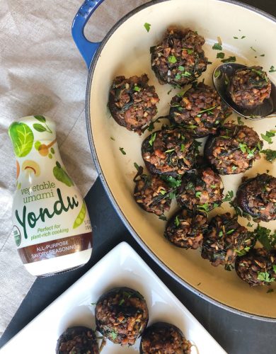 Tempeh Sausage and Spinach Stuffed Mushrooms