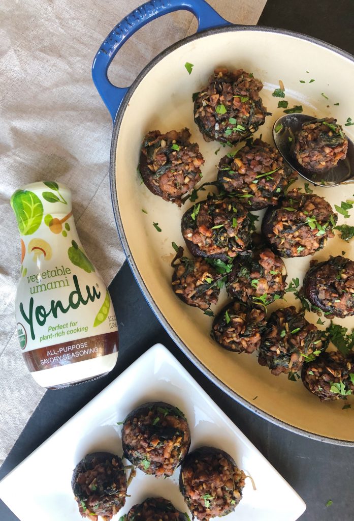 Tempeh Sausage and Spinach Stuffed Mushrooms